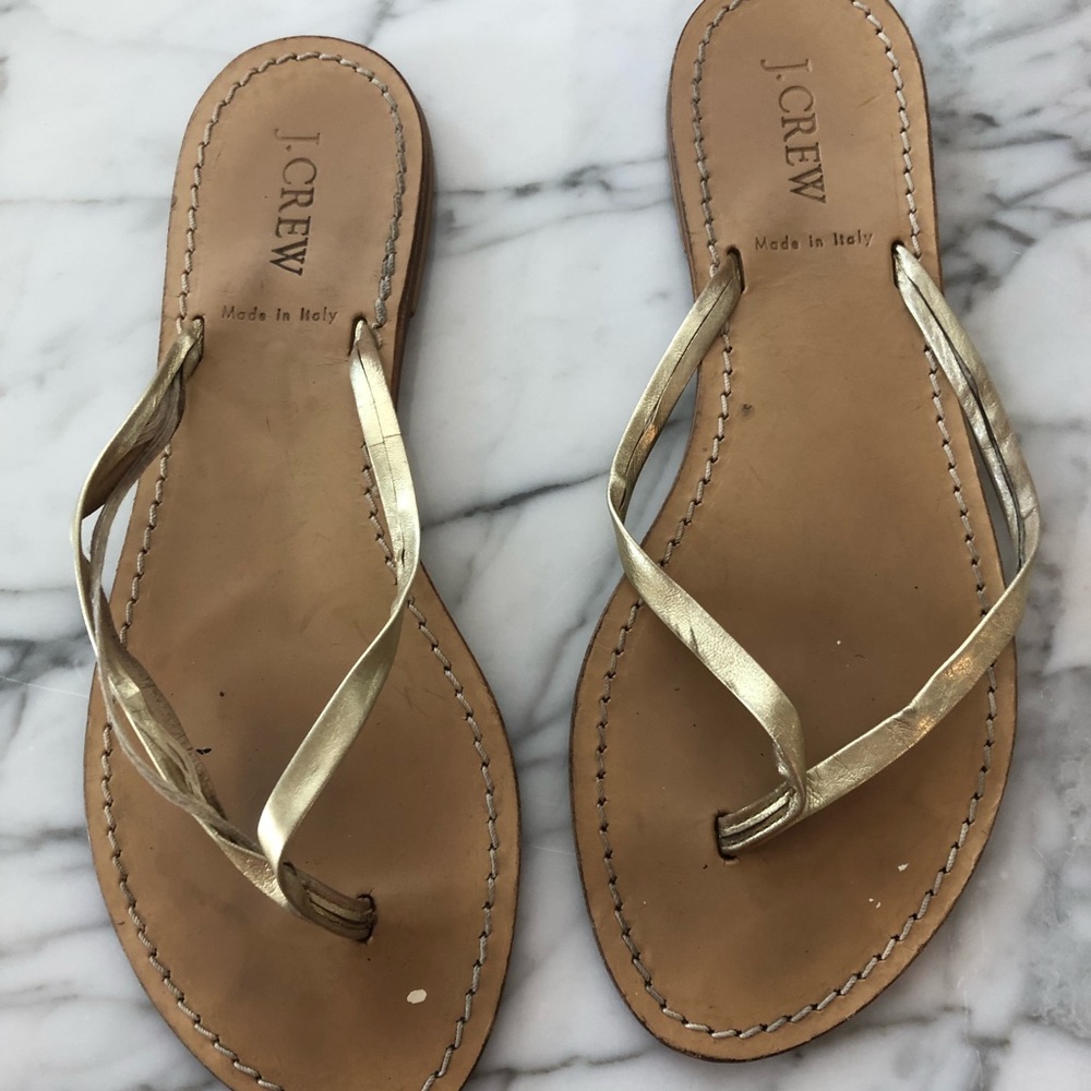 J Crew gold leather flip flops
